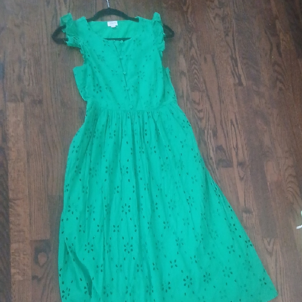 J. Crew Green Eyelet Maxi Dress